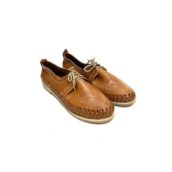 Vintage 1970s brown leather woven lace up casual deck shoes - Picture 6 of 8